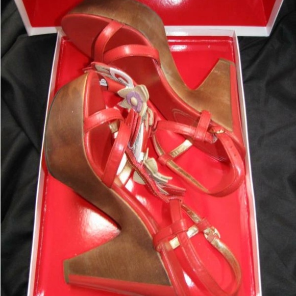 NIB COACH JEANNA VERMILION WOOD PLATFORM SANDALS 9 - Picture 1 of 8